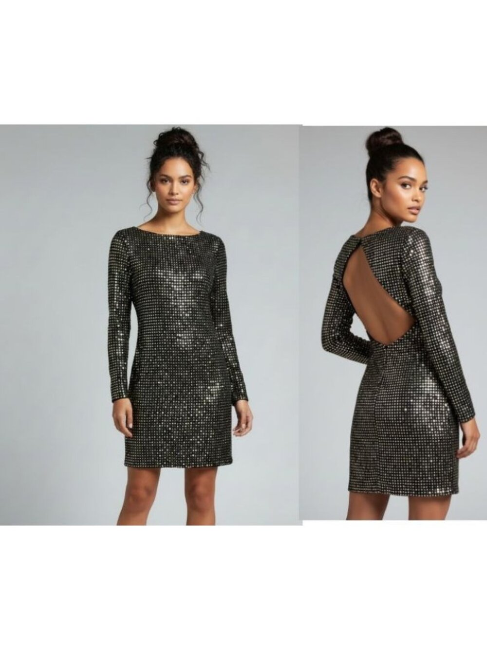 GUESS Beatriz Backless Sequin Dress, Black/Gold, XS